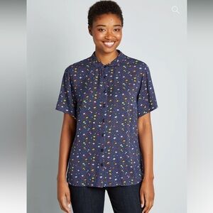 Circus Sprouting With Ideas Button-Up Top, Navy, 14 (UK), NWT